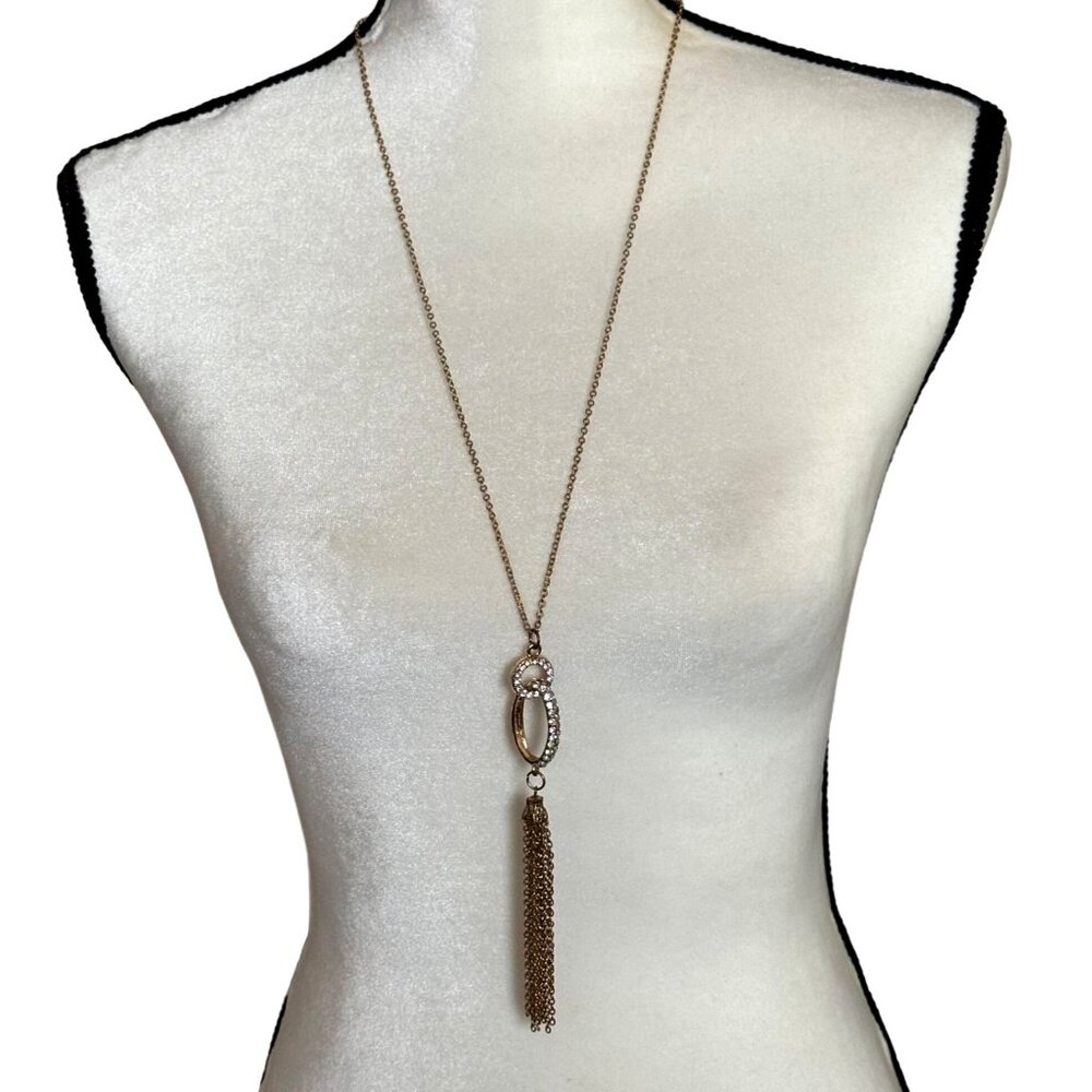 Whimsy Art Deco Revival Pendant Necklace Long Tassel Chain Retro Vibe Grannycore